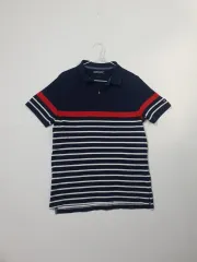トミーヒルフィガー ストライプ 半袖 カラーTシャツ ネイビー