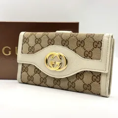 【クラシックに宿る品格】　GUCCI グッチ　 長財布 GGキャンバス スーキー インターロッキング レザー Wホック シェリーライン ホワイト系
