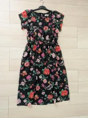 Lily Lulu TLサイズ 黒 花柄 ロングワンピース フリル袖ウエストゴム