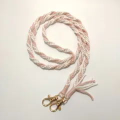 【ハンドメイド】マクラメ ショルダーストラップ ピンク×ホワイト B
