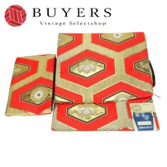 【中古】 帯 軽装帯 ポリエステル レーヨン レッド ゴールド ブラック お太鼓 造り帯 和装 呉服 和服 きもの レディース 女性