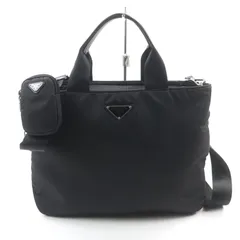 美品★PRADA プラダ 1BG867 Re-Nylon ポーチ・ショルダー付 トライアングルロゴ レザー使い 2WAY ハンドバッグ ブラック イタリア製 レディース