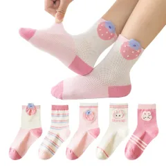 [XXMJY] 子供 靴下 キッズ 女の子靴下 女の子靴下 お姫様靴下 春夏薄手 メッシュソックス 通気吸汗 綿靴下 5足組 毛玉が出にくい