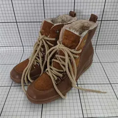 ◇ ⊇ ザラ ZARA WOMAN 5113/301/107 ムートン調レースアップブーツ ブラウン系 レディース38 E  【1510070017895】