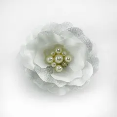 訳あり 上品フラワーコサージュ パール＆ラインストーン付き ホワイト系 2WAY仕様 ブライダル フォーマルアクセサリー