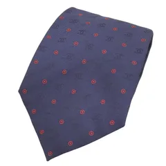 極美品▲CHANEL シャネル シルク100％ ココマーク柄  ネクタイ レギュラータイ ネイビー レッド イタリア製 メンズ ビジネスオススメ◎