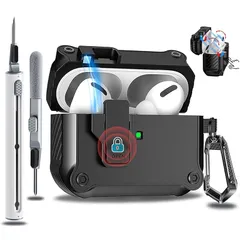 OJBSEN AirPods Pro3 ケース 2025 AirPods Pro 第3世代 ケース 安全ロック付き 自動ボタン えあーぽっつ プロ3カバー クリーナーキット付き エアーポッズプロ3カバー ワイヤレス充電対応 LEDライトが見える カラビナ付 1
