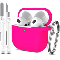 R-fun AirPods 第3世代ケースカバー クリーナーキットとキーチェーン付き Apple AirPods 3 2021用ソフトシリコン保護ケース ローズピンク 0