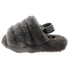 UGG (アグ) Fluff Yeah Slide フラッフ イヤー スライド ロゴベルト ファー フラットサンダル グレー レディース 1095119