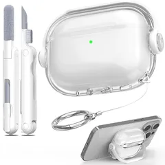 MHYALUDO AirPods Pro 第3世代ケース対応、ロック付きオーバーイヤー型スタンドデザイン、黄変防止クリアソフト耐衝撃カバー＆クリーニングキット付属 AirPods Pro 3ケース対応、ホワイト 0