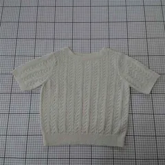 ◇ ⊂ エヌ ナチュラルビューティーベーシック ケーブル編み半袖ニット アイボリー系 Mサイズ レディース E  【1510290009809】