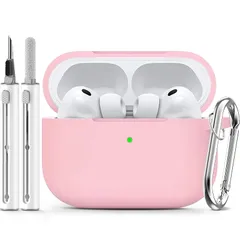 Inesore for AirPods Pro3 ケース (2025) カラビナ & クリーニングペン付き、シリカゲル素材/全面保護/耐衝撃/強力な落下防止、エアーポッズプロ 第3世代対応保護カバー -ピンク 0