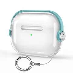 HEIGKOIK AirPods Pro2 ケース クリア AirPods Pro 第2/1世代 2023/2022/2019 用 TPU 保護ケース ロック付き LED可視 耐衝撃 ワイヤレス充電対応 カラビナ付き スタンド機能付き（透明+ライトグーリン 1