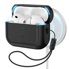 ESR AirPods Pro3 ケース(2025) AirPods Pro 第3世代対応 MagSafe対応 落下衝撃吸収カバー ストラップ付き 紛失防止 エアーポッズプロ3専用 Hybridシリーズ ブラック 1