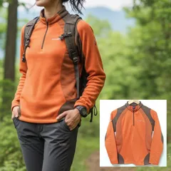 裏起毛で暖かい◎【mont-bell】モンベル ハーフジップ プルオーバー 長袖 トップス ストレッチ ロゴ刺繍 アウトドア 登山 トレッキング キャンプ オレンジ レディース サイズS/M38822jY