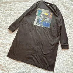 graniph グラニフ　フォトプリント×イエローステッチ長袖ワンピース/ドロップショルダー　左右ポケットありDesign Tshirts Store graniph