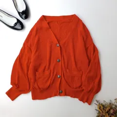 COLLAGE GALLARDAGALANTE コラージュ ガリャルダガランテ テープヤーンカーディガン ニット Vネック コンチョボタン コットン混 Free オレンジ レッド系(103Y＋8399)26H