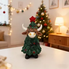 クリスマスオブジェ 置物 クリスマスツリー型の牛 冬 インテリア 可愛い インテリア雑貨 室内 寝室 玄関 樹脂 庭 ガーデニング プレゼント ギフト 贈り物 棚装飾 クリスマスデコレーション