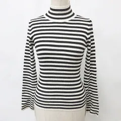 グレイル GRL ニット セーター 長袖 ハイネック ボーダー 黒 アイボリー ブラック S