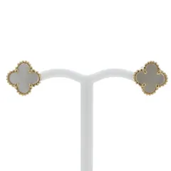 K18YG イエローゴールド ピアス シェル 四つ葉 クローバー フラワー 花 モチーフ ミル打ち デザイン【新品仕上済】【zz】【中古】