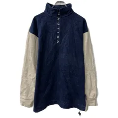 USA製 nautica フリースジャケット M ネイビー アイボリー ノーティカ ハーフジップ ドローコード フリース アウター 秋物 a712-5031