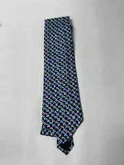 【美品】dunhill ダンヒル ネクタイ ブルー系 チェック 市松模様 総柄 シルク ハイブランド