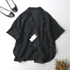 ◯新品 COLLAGE GALLARDAGALANTE コラージュ ガリャルダガランテ ヴィンテージライク開襟シャツ 半袖 オープンカラー 羽織 Free 黒 ブラック(108Y＋8506)26N