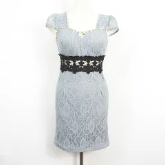 デイジークイーン dazzy Queen ワンピース ドレス 膝丈 半袖 ストレッチ M グレー ブラック レース ビジュー kz13687
