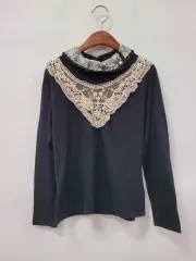 axes femme レース装飾 ブラック 長袖ブラウス