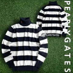 PEARLY GATES パーリーゲイツ ゴルフ カシミヤタッチ SUSTAIN加工 コットン混 ワイドーボーダー柄 タートルネック 長袖 ニット プルオーバー ゴルフウェア 053-2274093 定価2万 ホワイト ブラック ▲023▼51006w08