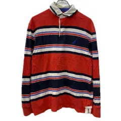 NAUTICA 長袖 ラガーシャツ M レッド マルチカラー ノーティカ ハーフボタン 刺繍ワンポイント ボーダー エルボーパッチ 春物 a712-5047のサムネイル