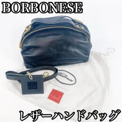 Y-477 BORBONESE ボルボネーゼ レザーハンドバッグ ドーム型 2WAY うずら柄 Redwall製 ゴールド金具 ネイビー 美品 肩掛け 斜め掛け