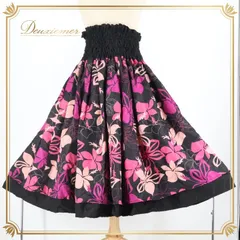 フラダンス 衣装 パウスカート ブラック系 ハワイアンプリント アロハ レッスン 練習 フラ ダンス ダブル スカート かわいい おしゃれ 華やか 鮮やか 花柄 フラワープリント ピンク系 パープル系 黒 ピンク 紫 ふんわり フラダンス衣装 ハワイアン