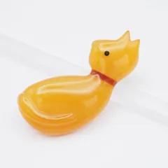 J475 琥珀 コハク アンバーブローチ 猫 キャット デザイン