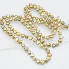 J485 淡水真珠 パール ネックレス グリーン系カラー ロング デザイン シルバー 6月誕生石