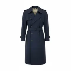 51Ⅼ2 Aquascutum OF LONDON アクアスキュータム 英国製 トレンチコート ロングコート 裏地チェック柄 メンズ 紳士服 ネイビー コットン100％u02t