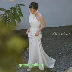 ウェディングドレス ウエディングドレス 二次会 結婚式 前撮り ブライダル ロングドレス 花嫁 スレンダードレス スレンダーラインドレス サテン ホルターネック