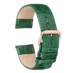 uxcell 22mmエンボス加工牛革時計バンド、スプリングバー付きの男性と女性用交換用ウォッチストラップ、緑ローズゴー ルド
