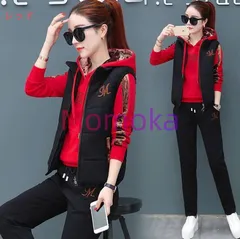 【新品】秋冬 新作 レディーススウェット セットアップ ジャージ 3点セット パーカー 上下セット 裏起毛 厚手フッド付き スポーツウエア114477