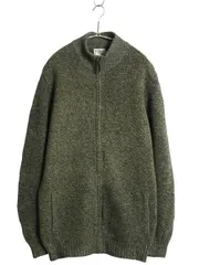 【お得なクーポン配布中!】 エルエルビーン フルジップ ニット セーター ジャケット メンズ L 古着 アウトドア ドライバーズ ラム ウール カーディガン 無地 グリーン