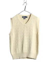 【お得なクーポン配布中!】 90s ポロ ラルフローレン Vネック ケーブル ニット ベスト メンズ XL オールド コットン カシミヤ セーター プルオーバー 大きいサイズ 白