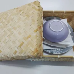 25-19　宇野千代　花柄舞桜　大皿1枚　小皿5枚　お皿セット　かご付き