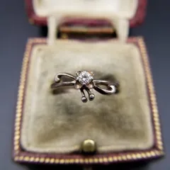 ウクライナ ヴィンテージ 小花 キュービックジルコニア ラウンド 925 シルバー リング 銀 指輪 上品 華奢バンド フェミニン Y22-F