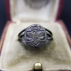 US Girl Scouts ヴィンテージ ガールスカウト シグネット リング シロツメクサ 鷲 紋章 アールデコ 925 シルバー 指輪 銀 Y21-H