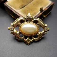 クラシカル レトロデザイン パール調 カボション ヴィンテージ ブローチ ラインストーン装飾 ゴールドトーン 上品 ファッション Y22-H