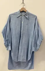 フレンチヴィンテージ グランパシャツ シェルボタン プルオーバー シャンブレー 長袖シャツ 品質商品タグ無し サイズ表記無し スカイブルー