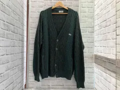 CHEMISE LACOSTE/古着/80s~90s/ウールカーディガン/スペイン製/サイズ7(XL相当)/グリーンカラー/総柄/ラコステ
