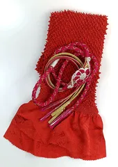 【送料無料】 振袖用に最適　帯締め帯揚げ　豪華なオレンジ・レッド系帯揚げ（倍絞り）　飾り付き帯締め　未使用品　Shops120202