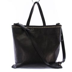 YONFAブラックレザーショルダーバッグ ヨンファ YONFA ハンドバッグ ショルダーバッグ 2WAY スタッズ レザー