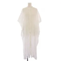 ミズイロインド mizuiro ind シャツワンピース ミモレ ロング フレンチスリーブ 半袖 バンドカラー ワンカラー F 白 ホワイト /BB